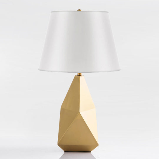 Gold Bedside Nightstand Lamp: Postmodern Table Lighting with Fabric Bucket Shade