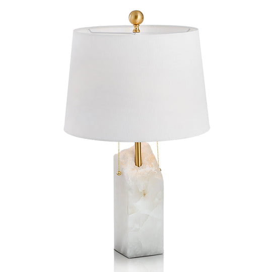 Minimalist White Table Lamp with Mica Base, Single-Bulb Design and Pull Chain