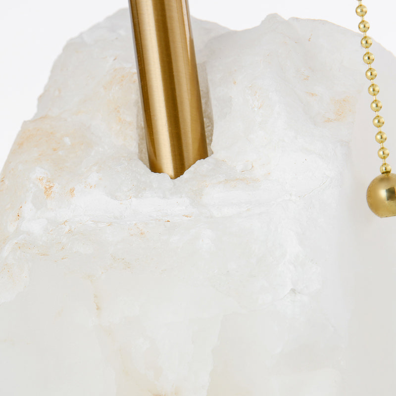Minimalist White Table Lamp with Mica Base, Single-Bulb Design and Pull Chain