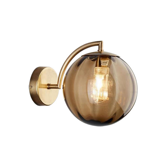 Postmodern Brass Ball Sconce Lamp - Red/Blue/Amber Glass, Single Light Wall Fixture