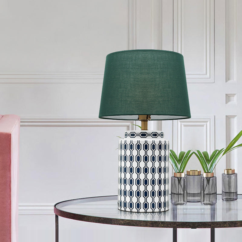 Green Ceramic Bedside Table Lamp with Empire Shade”