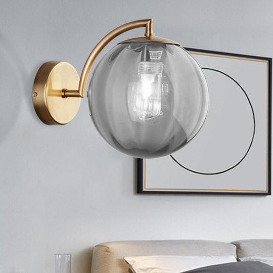 Postmodern Brass Ball Sconce Lamp - Red/Blue/Amber Glass, Single Light Wall Fixture