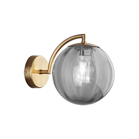 Postmodern Brass Ball Sconce Lamp - Red/Blue/Amber Glass, Single Light Wall Fixture