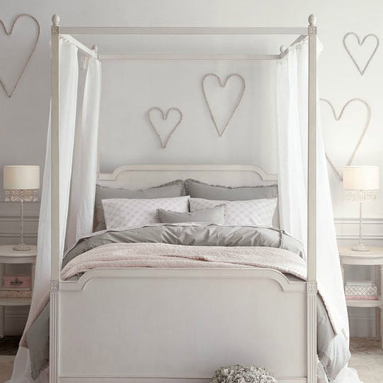 Traditional Fabric Drum Table Light for Bedroom Nightstand - White with Crystal Accent