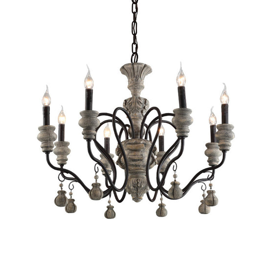 Traditional Wooden Candelabra Ceiling Chandelier for Dining Room with Curved Rustic Arm