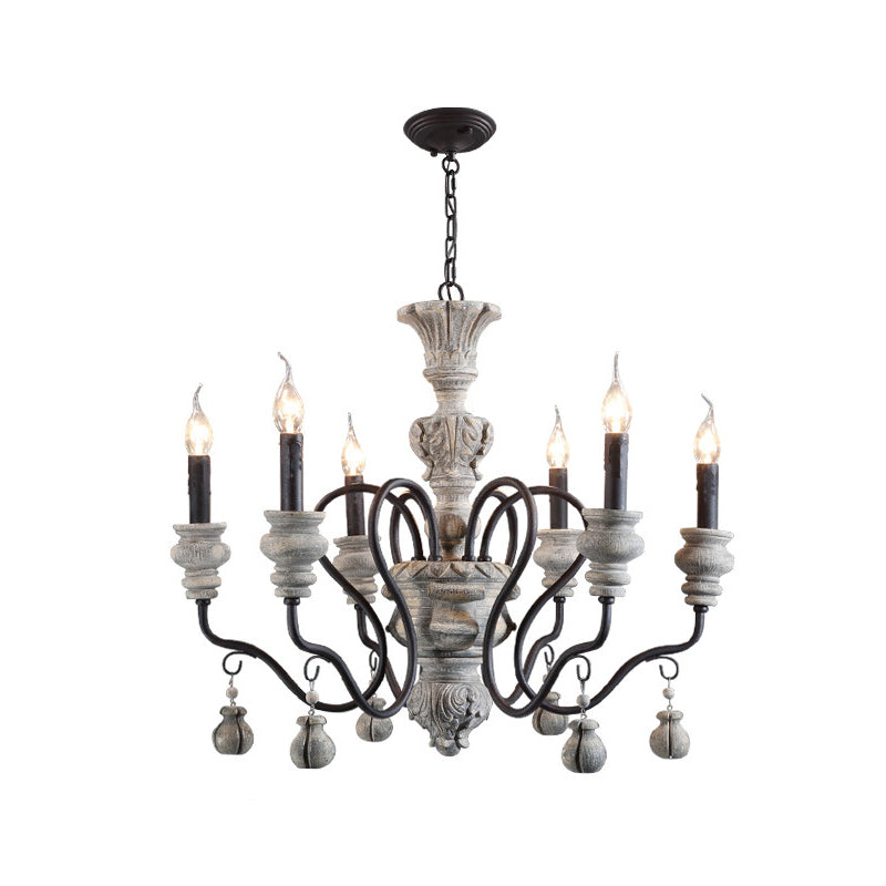 Traditional Wooden Candelabra Ceiling Chandelier for Dining Room with Curved Rustic Arm