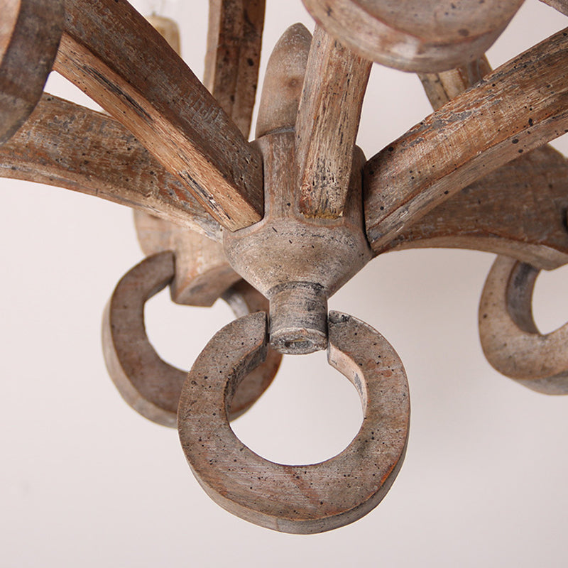 Vintage Wooden Candlestick Chandelier Pendant Light | 6 Bulb Hanging Fixture for Living Room
