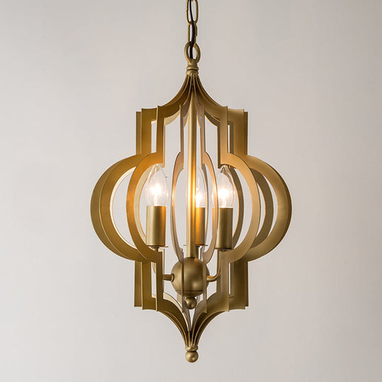 Retro Quatrefoil Gold Pendant Chandelier – 3-Bulb Metallic Light Fixture