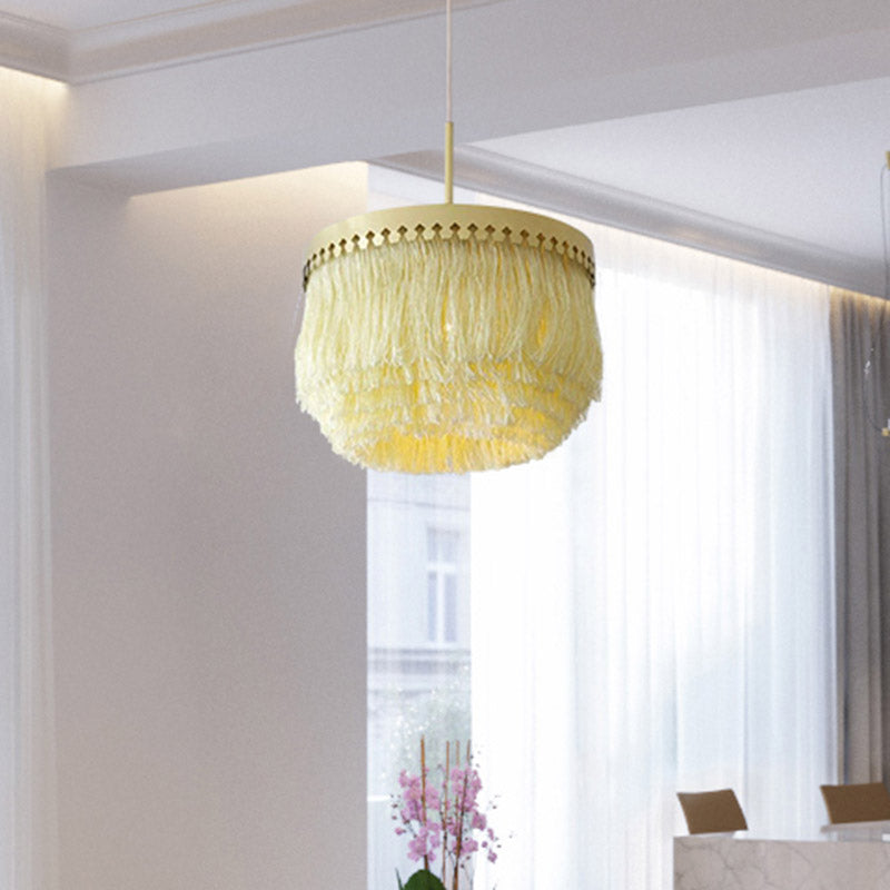 Minimalistic Round Fringe Pendant Light Fixture in Gold"

OR

"Gold Fringe Suspension Pendant Light Fixture - Simple & Elegant