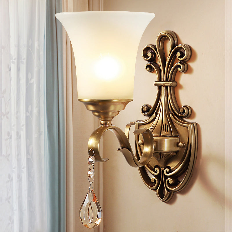 Minimalist Frosted Glass Wall Light Fixture - Gold Tapered Wall Mounted Lamp for Corridor