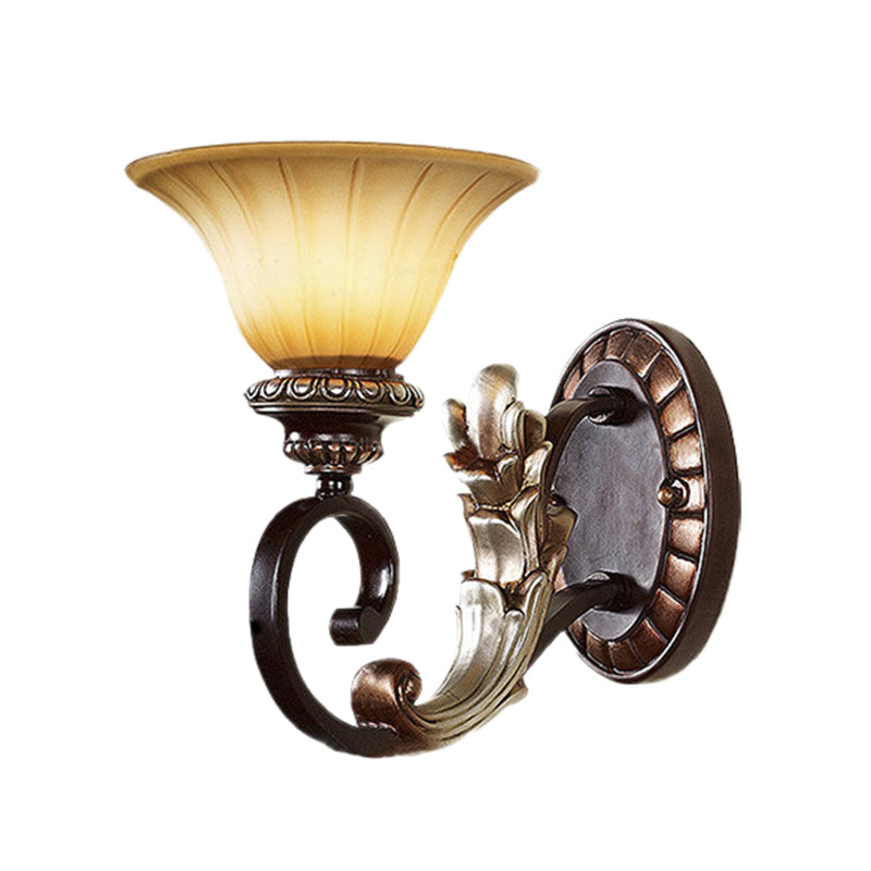 Floral Beige Glass Wall Lamp with Crystal Draping - Retro Style Living Room Fixture