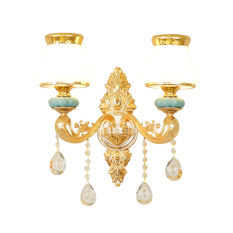 Opal Glass  K9 Crystal Wall Light Classic Living Room Wall Lighting Fixture with Accent in Gold