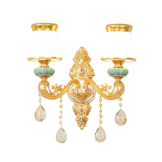 Opal Glass  K9 Crystal Wall Light Classic Living Room Wall Lighting Fixture with Accent in Gold