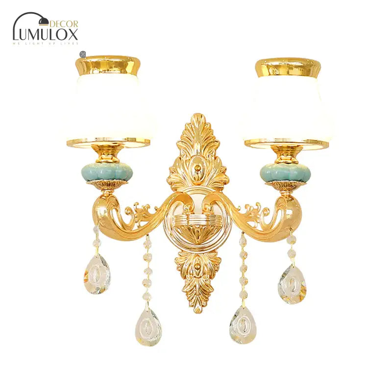 Opal Glass  K9 Crystal Wall Light Classic Living Room Wall Lighting Fixture with Accent in Gold