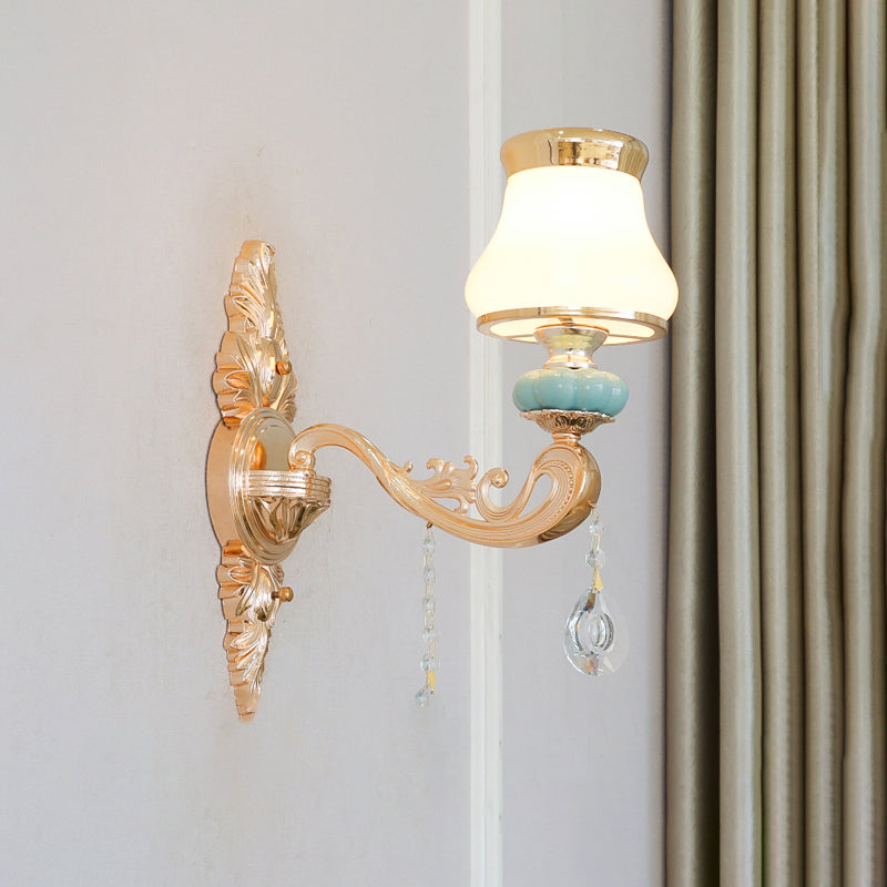 Opal Glass  K9 Crystal Wall Light Classic Living Room Wall Lighting Fixture with Accent in Gold