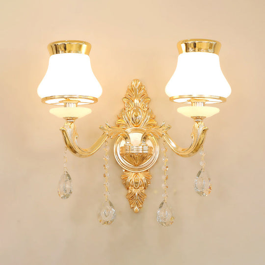 Opal Glass  K9 Crystal Wall Light Classic Living Room Wall Lighting Fixture with Accent in Gold