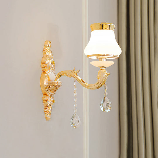 Opal Glass  K9 Crystal Wall Light Classic Living Room Wall Lighting Fixture with Accent in Gold