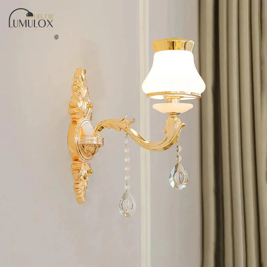 Opal Glass  K9 Crystal Wall Light Classic Living Room Wall Lighting Fixture with Accent in Gold
