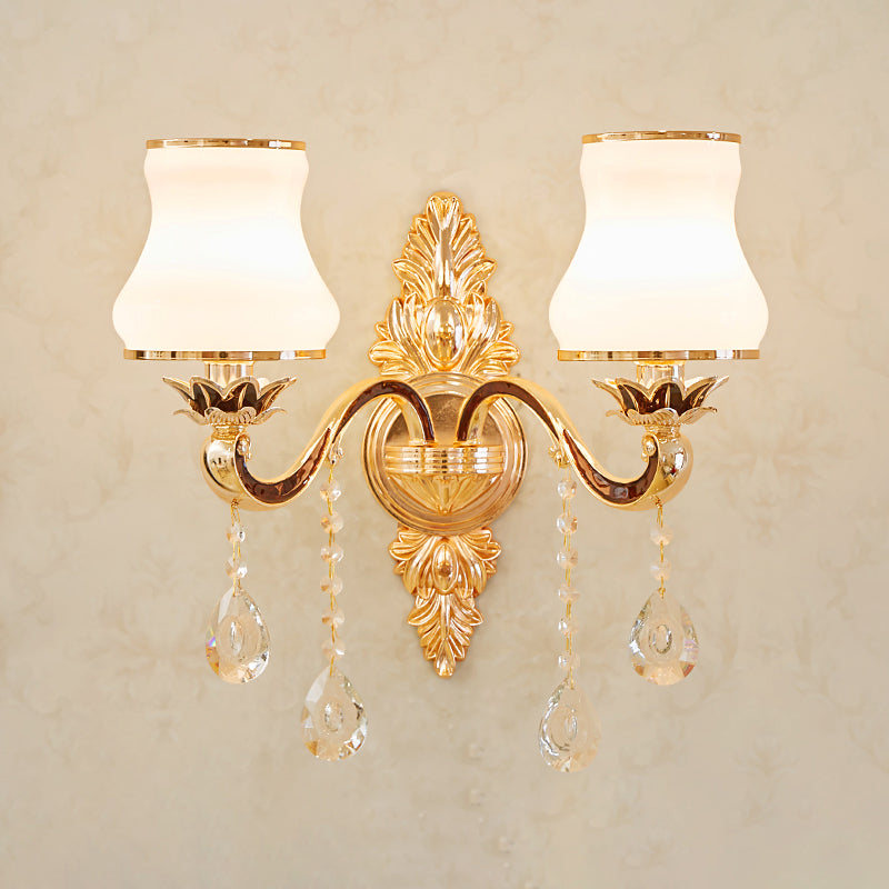 Opal Glass  K9 Crystal Wall Light Classic Living Room Wall Lighting Fixture with Accent in Gold
