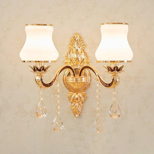 Opal Glass  K9 Crystal Wall Light Classic Living Room Wall Lighting Fixture with Accent in Gold