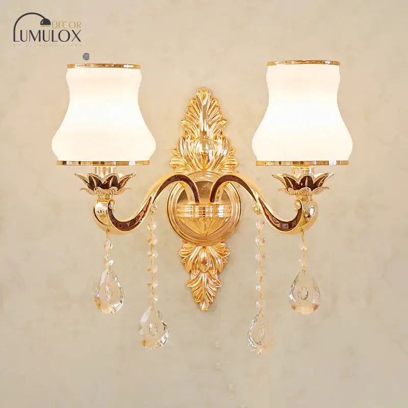 Opal Glass  K9 Crystal Wall Light Classic Living Room Wall Lighting Fixture with Accent in Gold