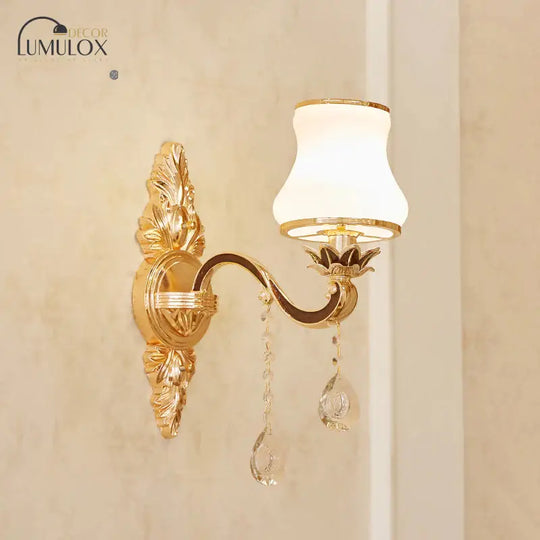 Opal Glass  K9 Crystal Wall Light Classic Living Room Wall Lighting Fixture with Accent in Gold