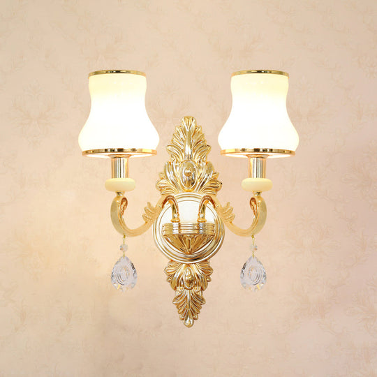 Opal Glass  K9 Crystal Wall Light Classic Living Room Wall Lighting Fixture with Accent in Gold