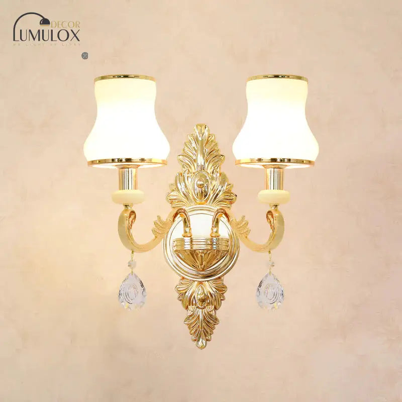 Opal Glass  K9 Crystal Wall Light Classic Living Room Wall Lighting Fixture with Accent in Gold