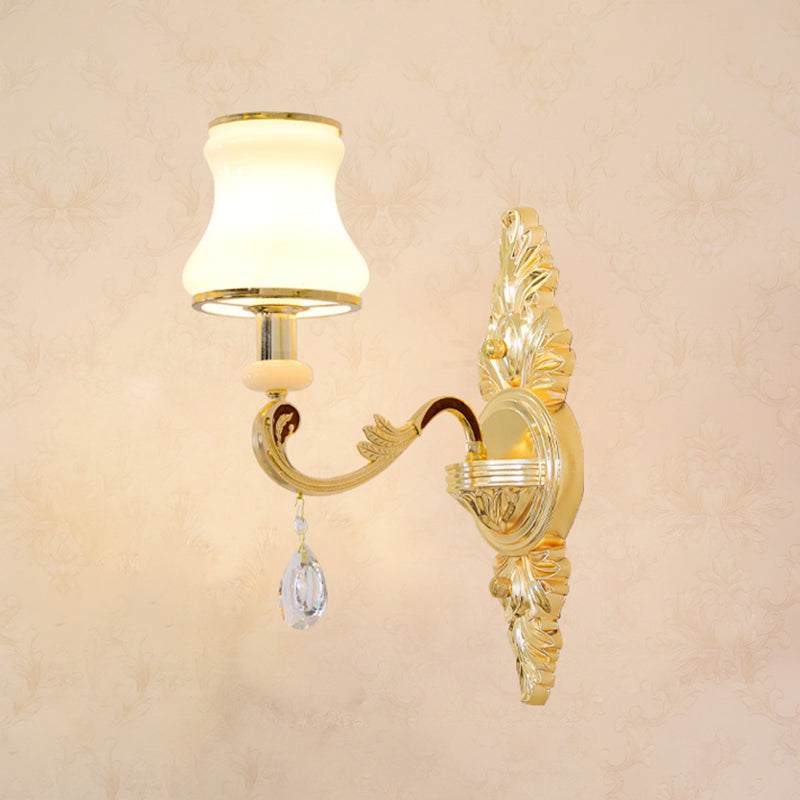 Opal Glass  K9 Crystal Wall Light Classic Living Room Wall Lighting Fixture with Accent in Gold