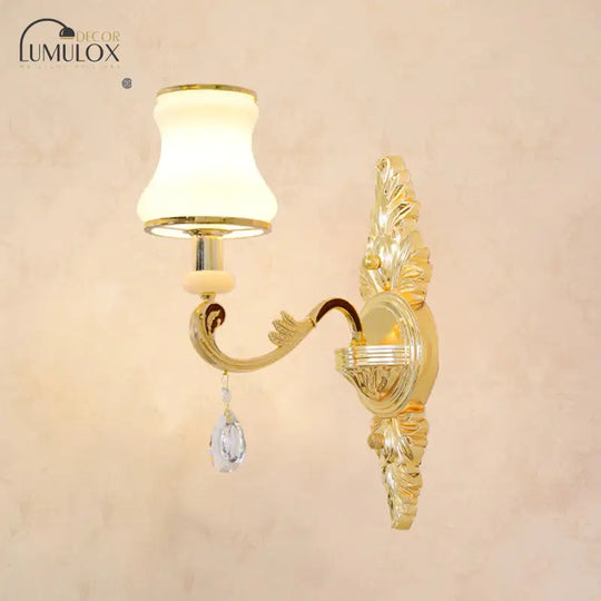 Opal Glass  K9 Crystal Wall Light Classic Living Room Wall Lighting Fixture with Accent in Gold