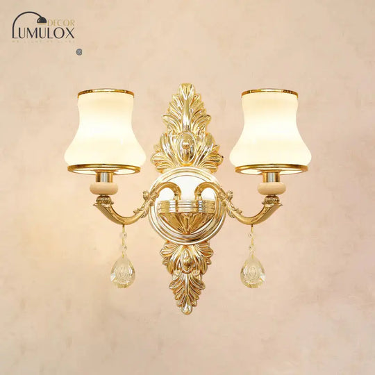 Opal Glass  K9 Crystal Wall Light Classic Living Room Wall Lighting Fixture with Accent in Gold