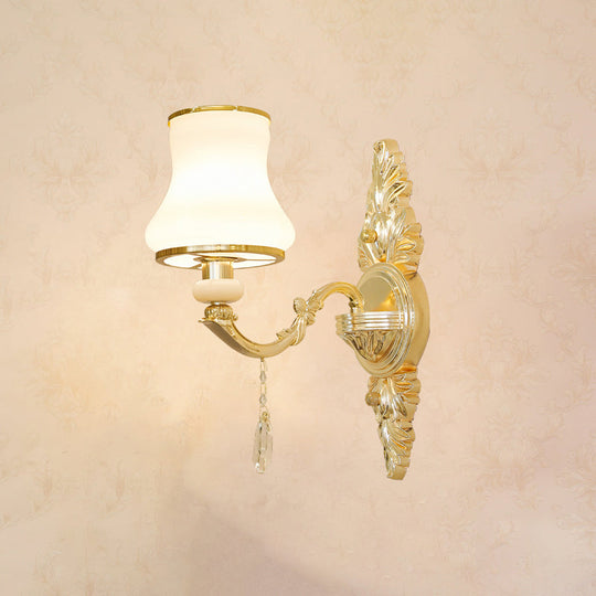 Opal Glass  K9 Crystal Wall Light Classic Living Room Wall Lighting Fixture with Accent in Gold