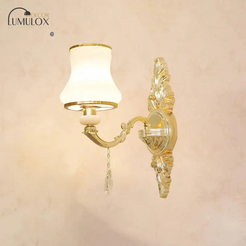 Opal Glass  K9 Crystal Wall Light Classic Living Room Wall Lighting Fixture with Accent in Gold