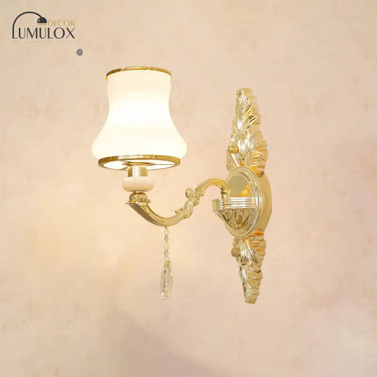 Opal Glass  K9 Crystal Wall Light Classic Living Room Wall Lighting Fixture with Accent in Gold