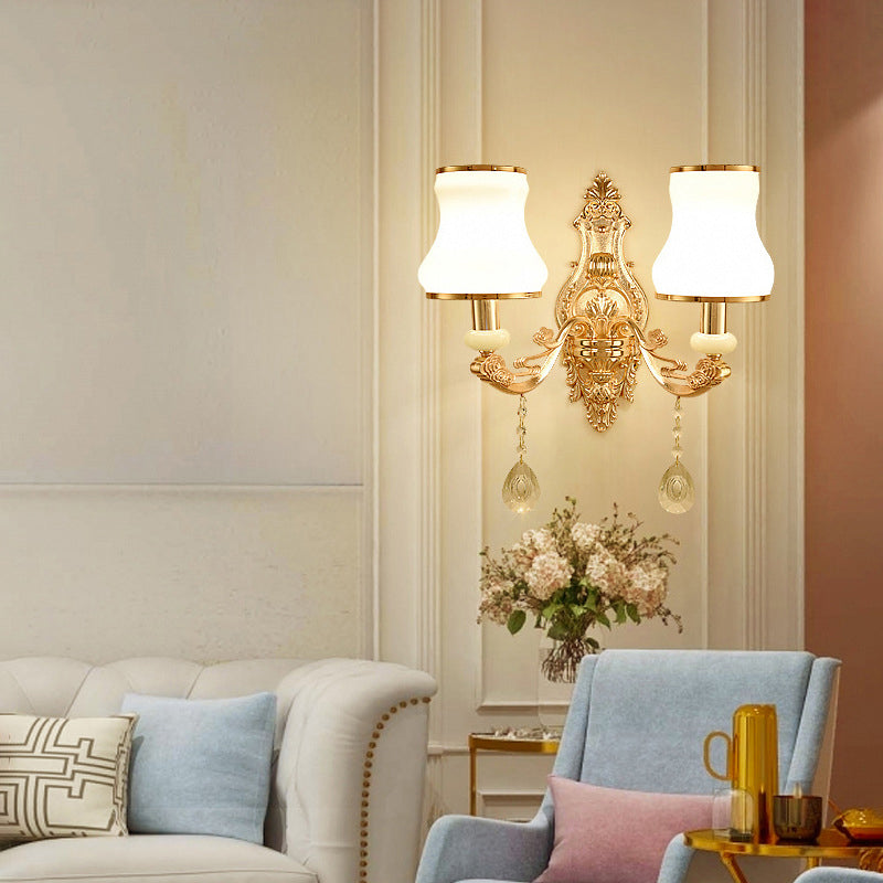 Vintage Gold Floral Wall Light Fixture with Crystal Accents - Elegant Living Room Wall Mounted Lamp