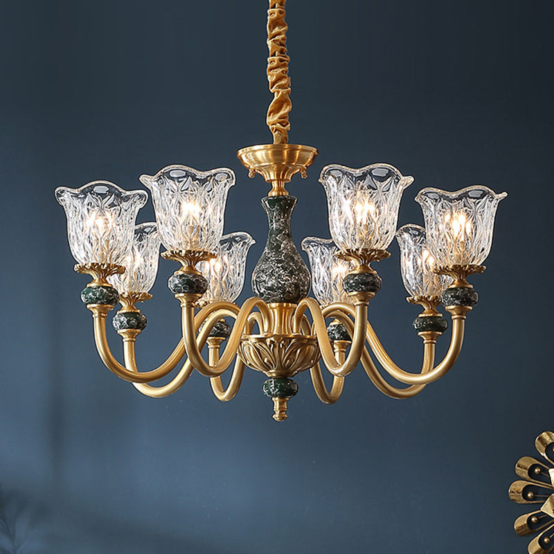 Flared Glass Chandelier Light Fixture with Ruffle Edge in Brass - Traditional Ceiling Lighting