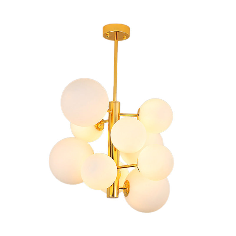 10/13 Bulbs Global Chandelier Lamp: Modern Milk Glass Hanging Light in Gold