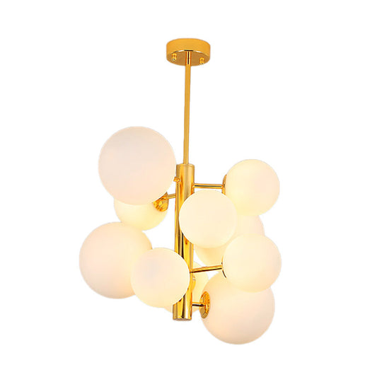 10/13 Bulbs Global Chandelier Lamp: Modern Milk Glass Hanging Light in Gold