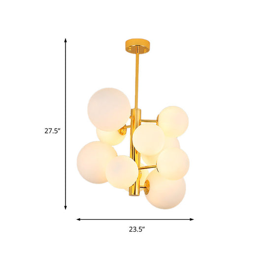 10/13 Bulbs Global Chandelier Lamp: Modern Milk Glass Hanging Light in Gold
