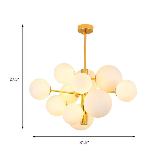 10/13 Bulbs Global Chandelier Lamp: Modern Milk Glass Hanging Light in Gold