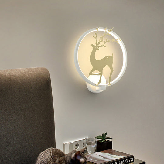 Modern Black/White Acrylic LED Ring Sconce: Wall Mount Lighting with Sika Deer Design