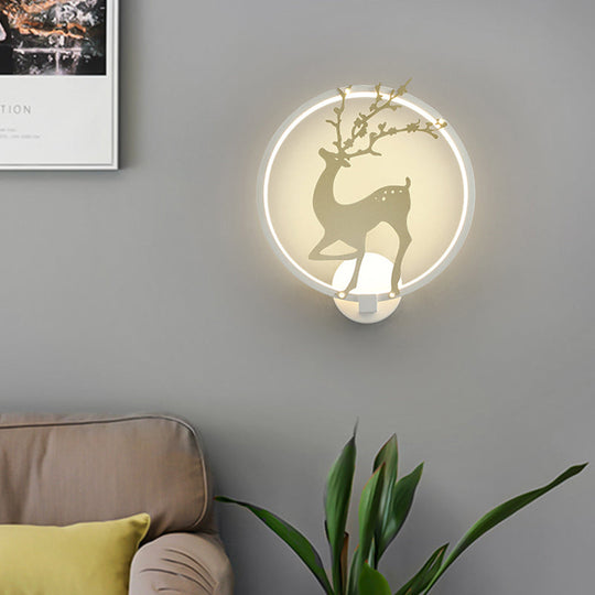 Modern Black/White Acrylic LED Ring Sconce: Wall Mount Lighting with Sika Deer Design