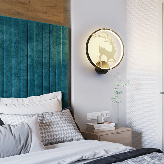 Modern Black/White Acrylic LED Ring Sconce: Wall Mount Lighting with Sika Deer Design