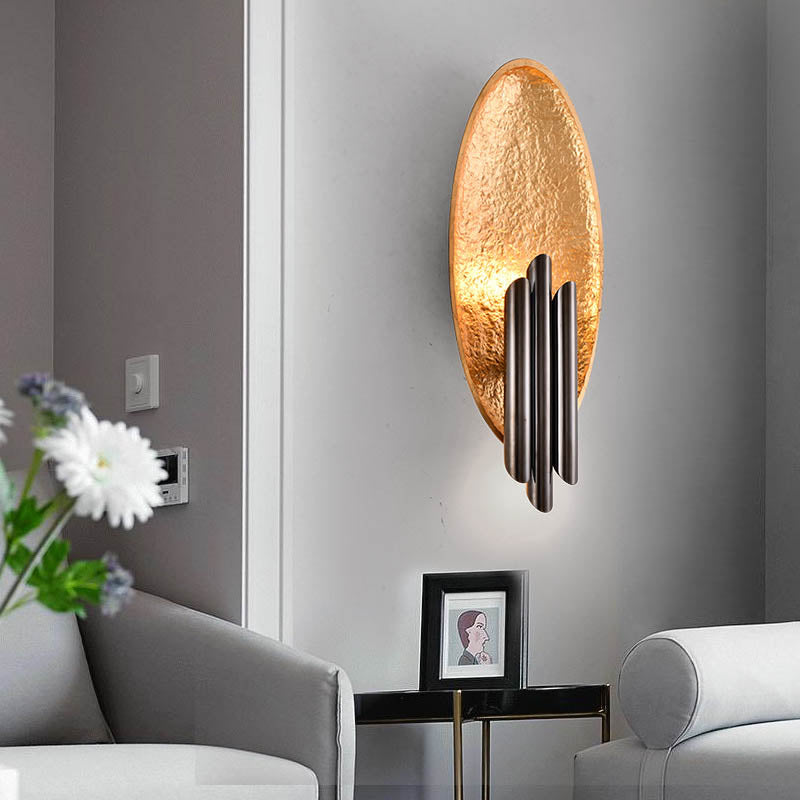 Oval Wall Sconce Lighting - Postmodern LED Resin Fixture, Silver/Gold Finish, 18" Height