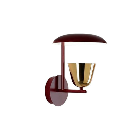 Contemporary Black Wall Sconce with Metallic Disc Shade and Brass Bowl - Bedroom Light Fixture