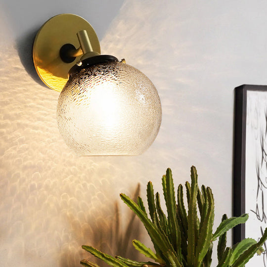 Minimalist 1-Light Gold Wall Sconce: Exposed Ball Design for Living Room, Water Glass Feature