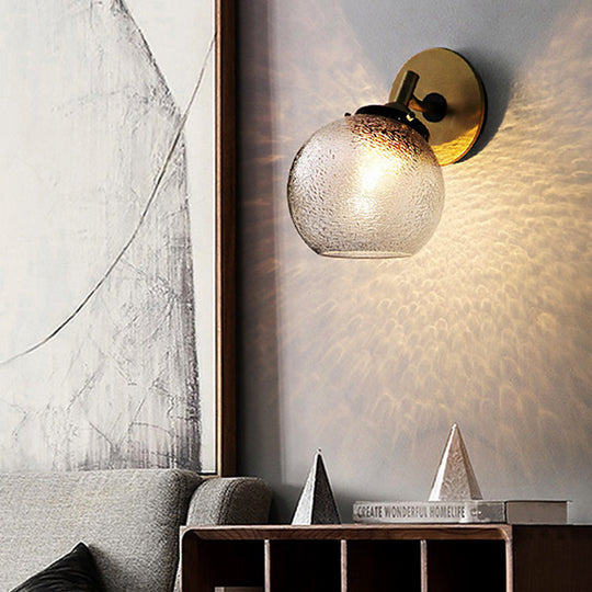 Minimalist 1-Light Gold Wall Sconce: Exposed Ball Design for Living Room, Water Glass Feature