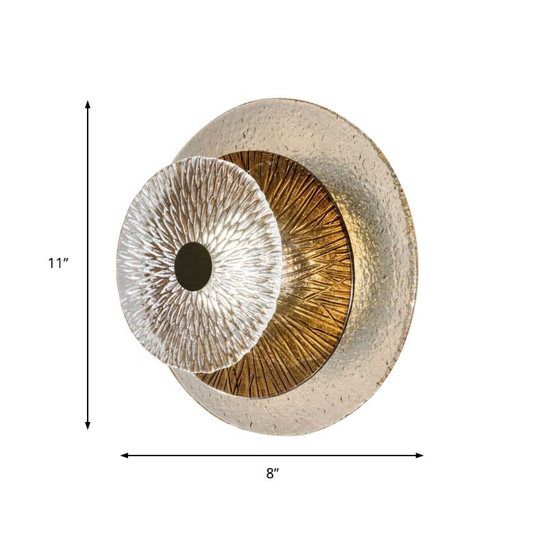 Minimalist 1-Light Brown Ribbed Glass Bell Sconce Wall Mount Lamp for Living Room