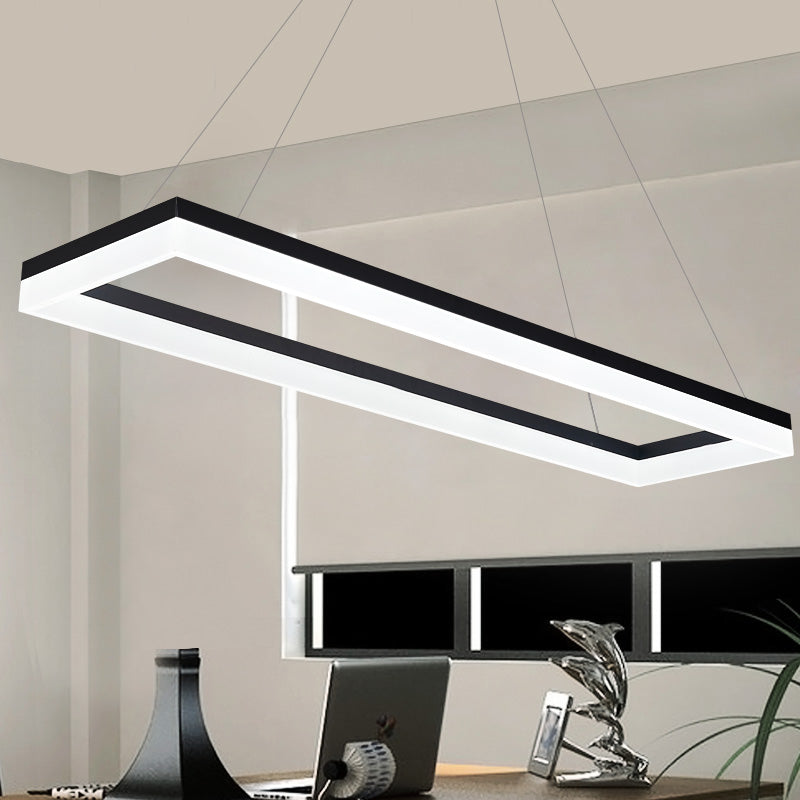 Black Rectangular LED Chandelier: Modern Acrylic Pendant Light in White/Warm/Natural Shades