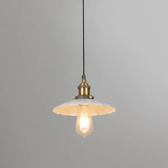 White Industrial Metal Scalloped Umbrella Pendant Light - Single Ceiling Hanging